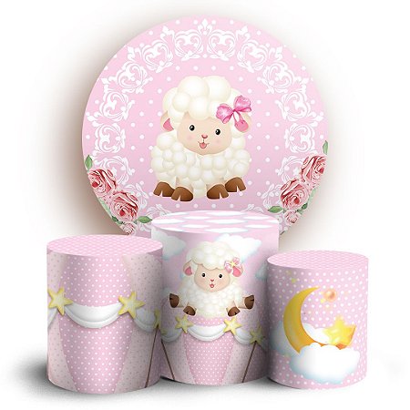 Capas Painel Redondo e Trio Cilindro Sublimado - Ovelha Rosa