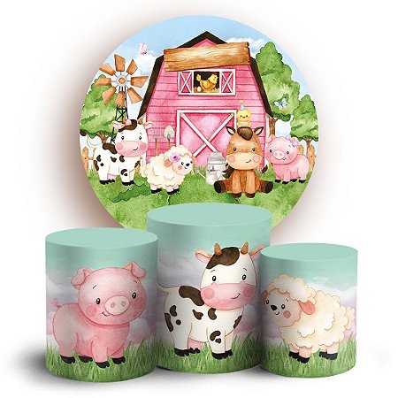 Capas Painel Redondo e Trio Cilindro Sublimado - Fazendinha