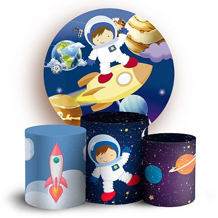 Capas Painel Redondo e Trio Cilindro Sublimado - Astronauta