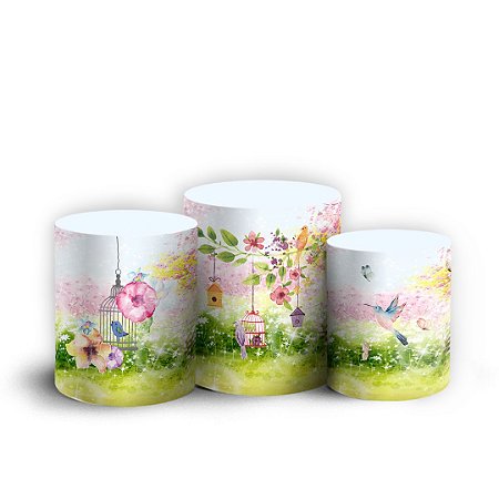 Capas Trio Cilindro Sublimado Vest Facil - Pássaros Cute