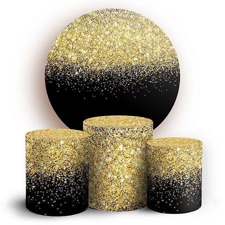Capas Painel Redondo e Trio Cilindro Sublimado - Glitter Dourado