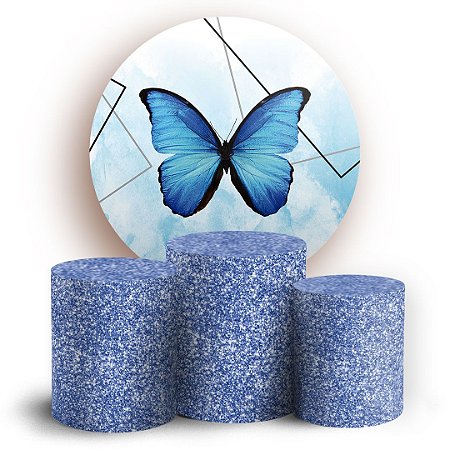 Capas Painel Redondo e Trio Cilindro Sublimado - Borboleta Glitter