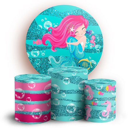 Capas Painel Redondo e Trio Cilindro Sublimado - Sereia