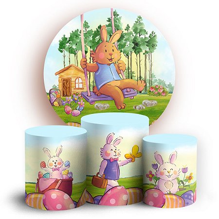 Capas Painel Redondo e Trio Cilindro Sublimado - Pascoa