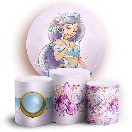 Capas Painel Redondo e Trio Cilindro Sublimado - Princesa Jasmine