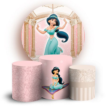 Capas Painel Redondo e Trio Cilindro Sublimado - Princesa Jasmine