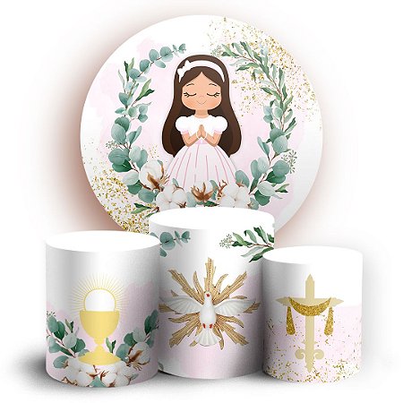 Capas Painel Redondo e Trio Cilindro Sublimado - Primeira Comunhao