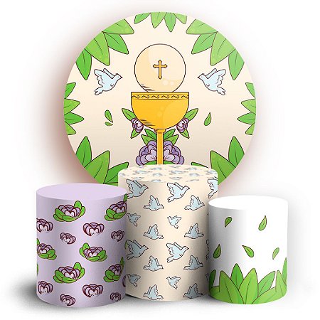 Capas Painel Redondo e Trio Cilindro Sublimado - Primeira Comunhao
