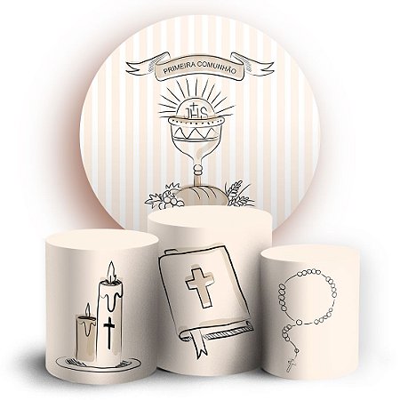 Capas Painel Redondo e Trio Cilindro Sublimado - Primeira Comunhao