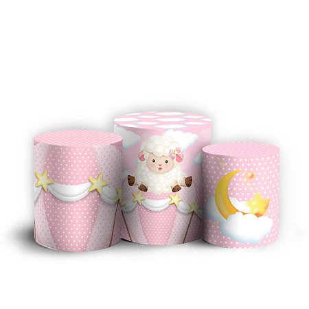 Trio Cilindro - Ovelhinha Rosa - Sublimado 3D + Elástico