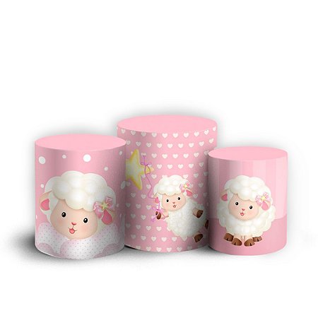 Trio Cilindro - Ovelhinha Rosa - Sublimado 3D + Elástico