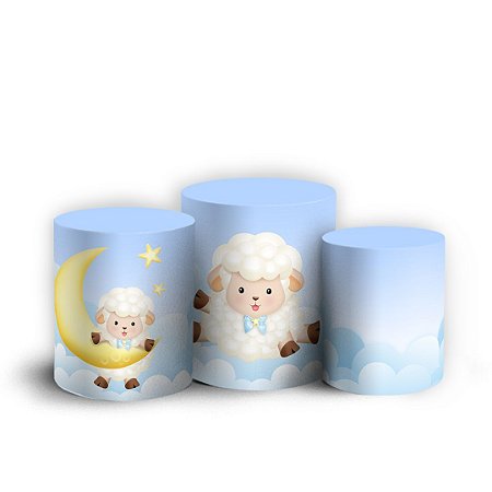 Trio Cilindro - Ovelhinha Cute Azul - Sublimado 3D + Elástico