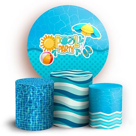 Capas Painel Redondo e Trio Cilindro Sublimado - Pool Party