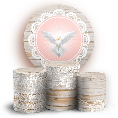 Capas Painel Redondo e Trio Cilindro Sublimado - Pomba (Batizado)