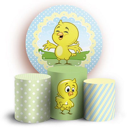 Capas Painel Redondo e Trio Cilindro Sublimado - Pintinho Amarelinho