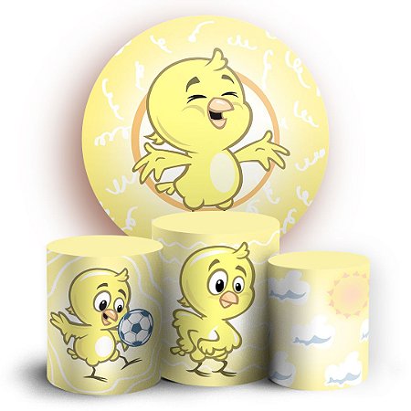 Capas Painel Redondo e Trio Cilindro Sublimado - Pintinho Amarelinho