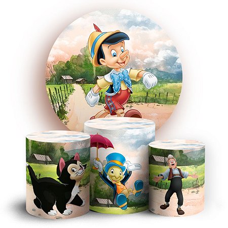 Capas Painel Redondo e Trio Cilindro Sublimado - Pinoquio