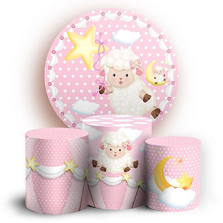 Capas Painel Redondo e Trio Cilindro Sublimado - Ovelhinha Rosa