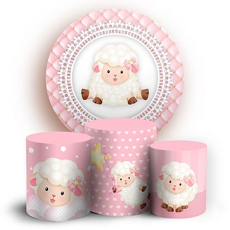 Capas Painel Redondo e Trio Cilindro Sublimado - Ovelhinha Rosa