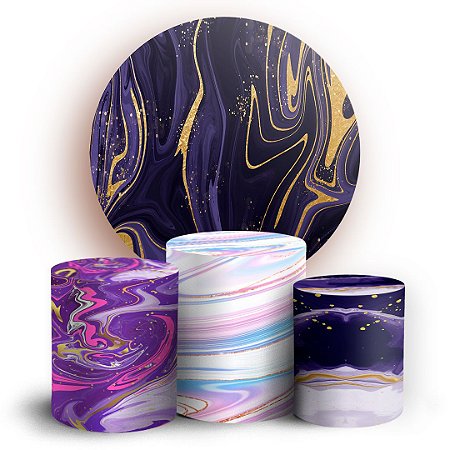 KIT Redondo e Trio - Marmore Glitter Roxo - Sublimado 3D