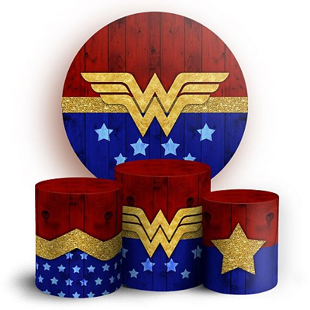 Capas Painel Redondo e Trio Cilindro Sublimado - Mulher Maravilha