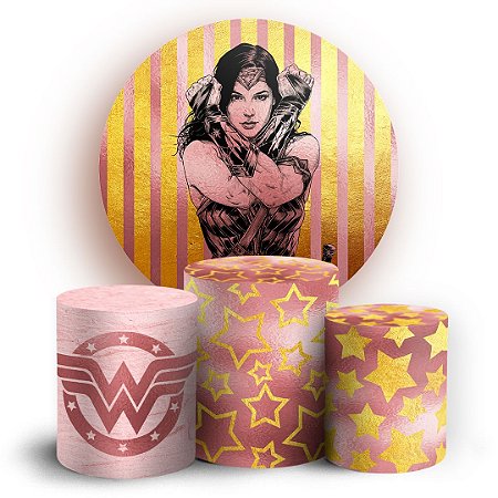 Capas Painel Redondo e Trio Cilindro Sublimado - Mulher Maravilha