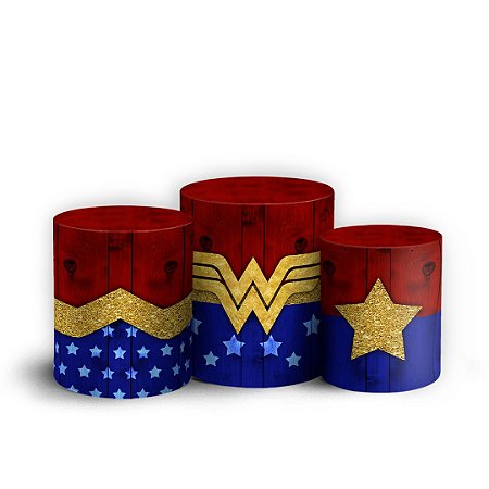 Capas Trio Cilindro Sublimado Vest Facil - Mulher Maravilha