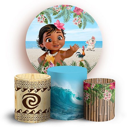 Capas Painel Redondo e Trio Cilindro Sublimado - Moana Baby