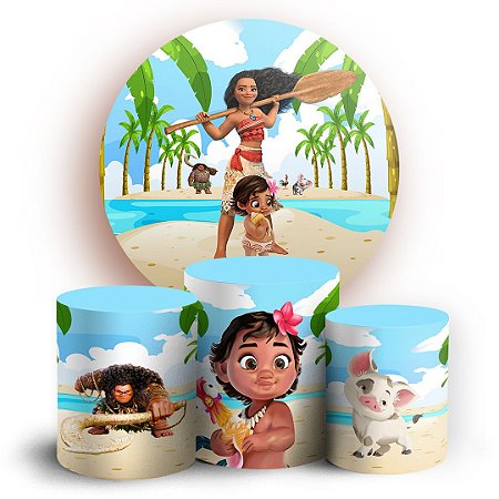 Capas Painel Redondo e Trio Cilindro Sublimado - Moana Adulta