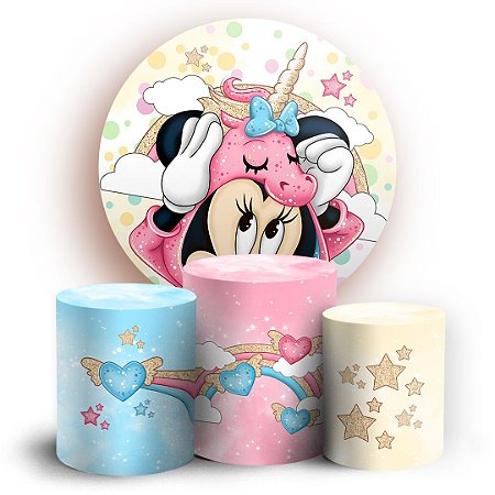 Capas Painel Redondo e Trio Cilindro Sublimado - Minnie Unicórnio