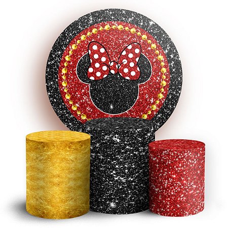 Capas Painel Redondo e Trio Cilindro Sublimado - Minnie Glitter