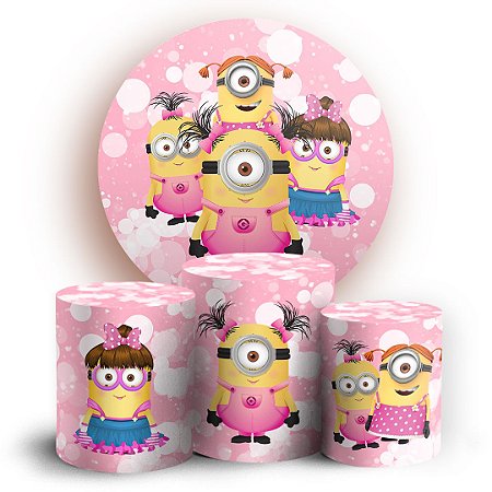 Capas Painel Redondo e Trio Cilindro Sublimado - Minions Rosa