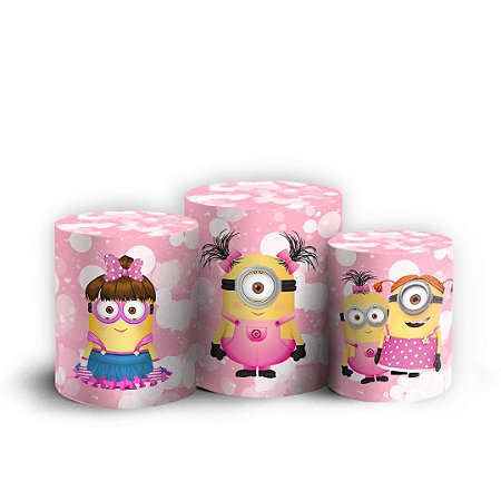 Capas Trio Cilindro Sublimado Vest Facil - Minions Rosa
