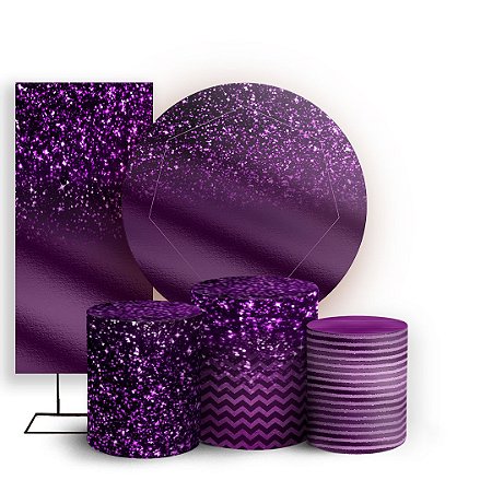 Capas Painel Redondo Trio Cilindro e Faixa Lateral Sublimado - Glitter Roxo