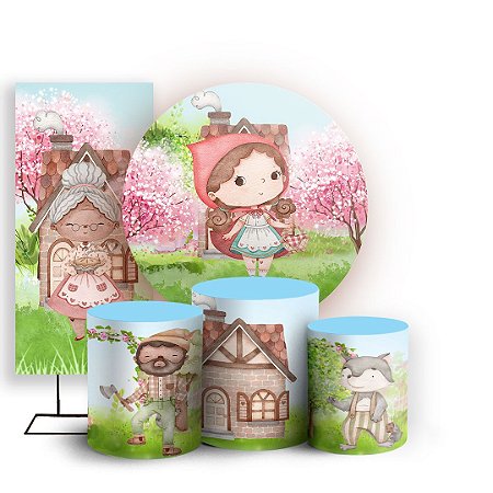 Capas Painel Redondo Trio Cilindro e Faixa Lateral Sublimado - Chapeuzinho Vermelho