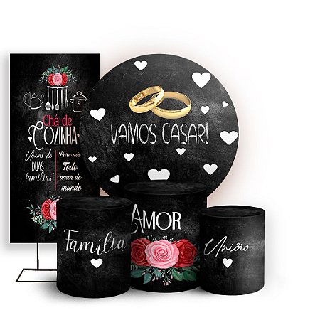 Capas Painel Redondo Trio Cilindro e Faixa Lateral Sublimado - Cha de Cozinha