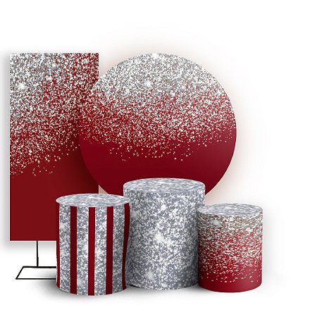 Capas Painel Redondo Trio Cilindro e Faixa Lateral Sublimado - Glitter Vermelho