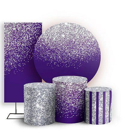 Capas Painel Redondo Trio Cilindro e Faixa Lateral Sublimado - Glitter Roxo