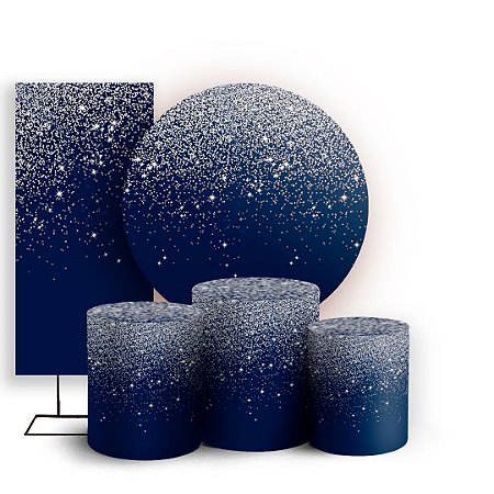 Capas Painel Redondo Trio Cilindro e Faixa Lateral Sublimado - Glitter Azul