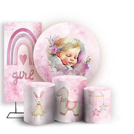 Capas Painel Redondo Trio Cilindro e Faixa Lateral Sublimado - Cha de Bebe