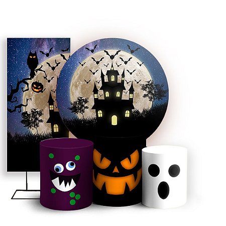 Capas Painel Redondo Trio Cilindro e Faixa Lateral Sublimado - Halloween