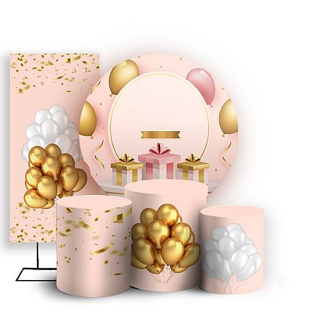 Capas Painel Redondo Trio Cilindro e Faixa Lateral Sublimado - Aniversario