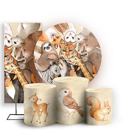 Capas Painel Redondo Trio Cilindro e Faixa Lateral Sublimado - Animais