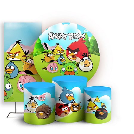 Capas Painel Redondo Trio Cilindro e Faixa Lateral Sublimado - Angry Birds