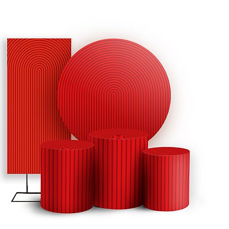 Capas Painel Redondo Trio Cilindro e Faixa Lateral Sublimado - Bohos Vermelho