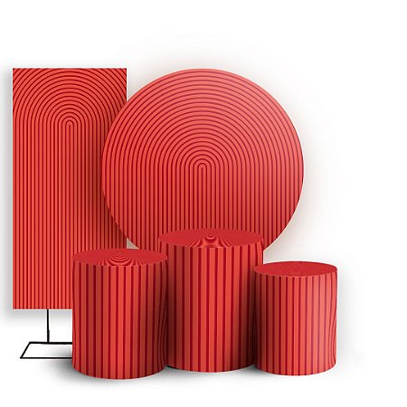 Capas Painel Redondo Trio Cilindro e Faixa Lateral Sublimado - Bohos Vermelho