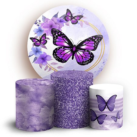 Capas Painel Redondo e Trio Cilindro Sublimado -  Borboletas