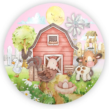 Capa Painel Redondo Sublimado - Fazendinha Aquarela