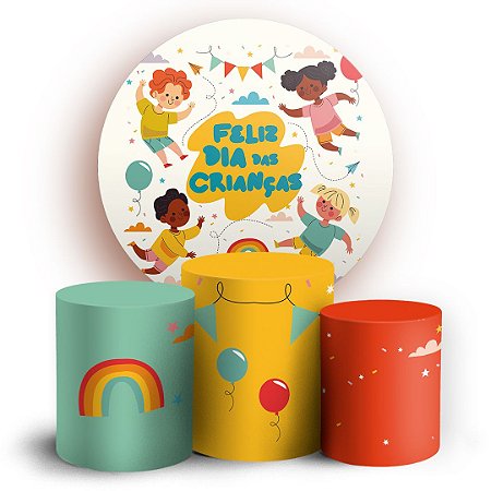 Capas Painel Redondo e Trio Cilindro Sublimado - Dia das Crianças