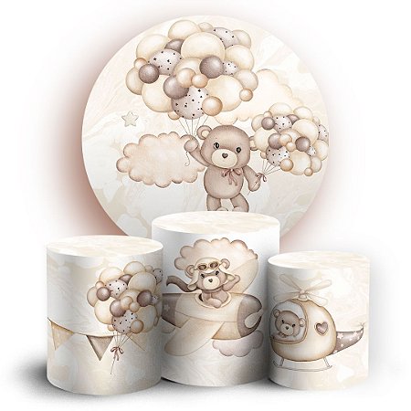 Capas Painel Redondo e Trio Cilindro Sublimado - Ursinho Baloeiro Marrom